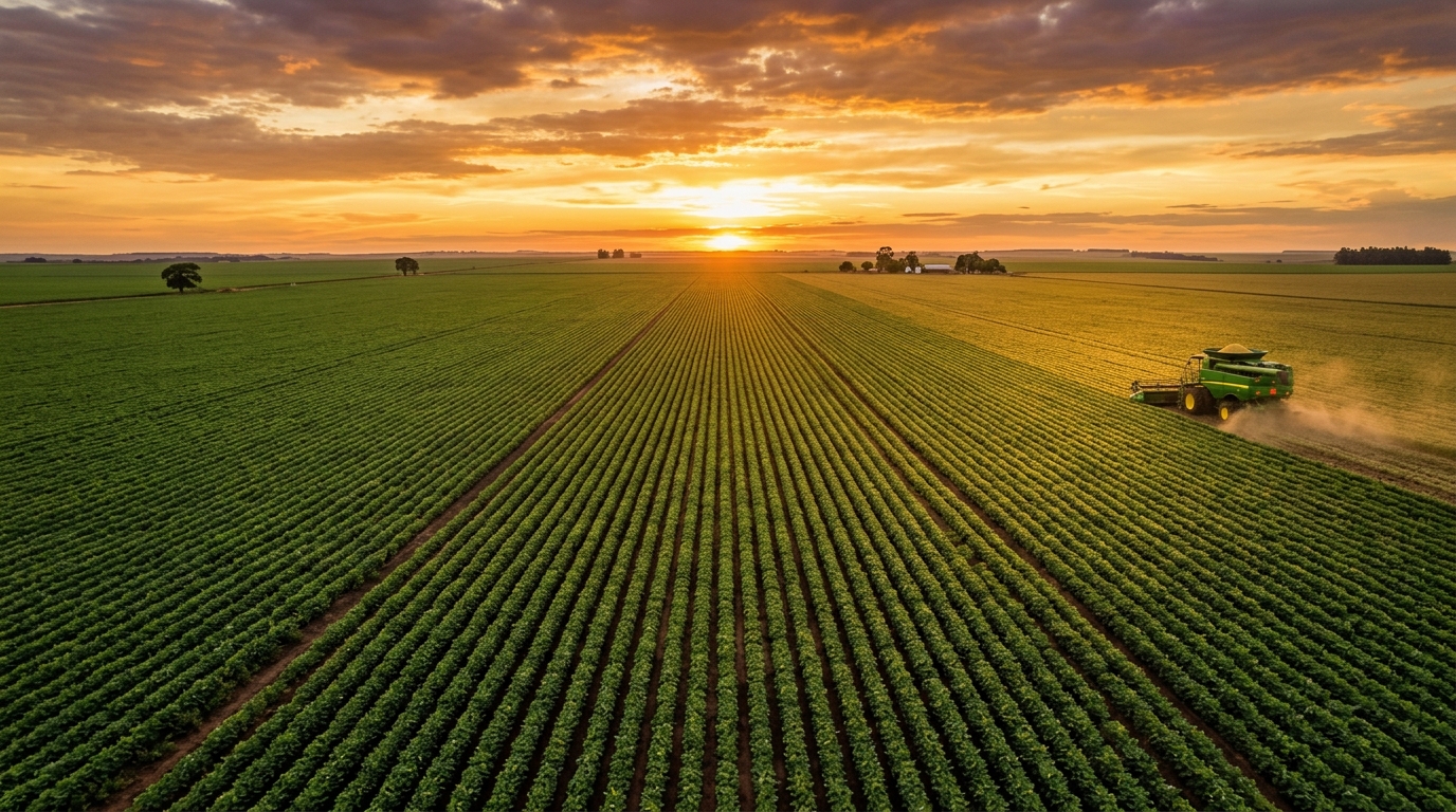 Lavoura de soja no Mato Grosso ao pôr do sol
